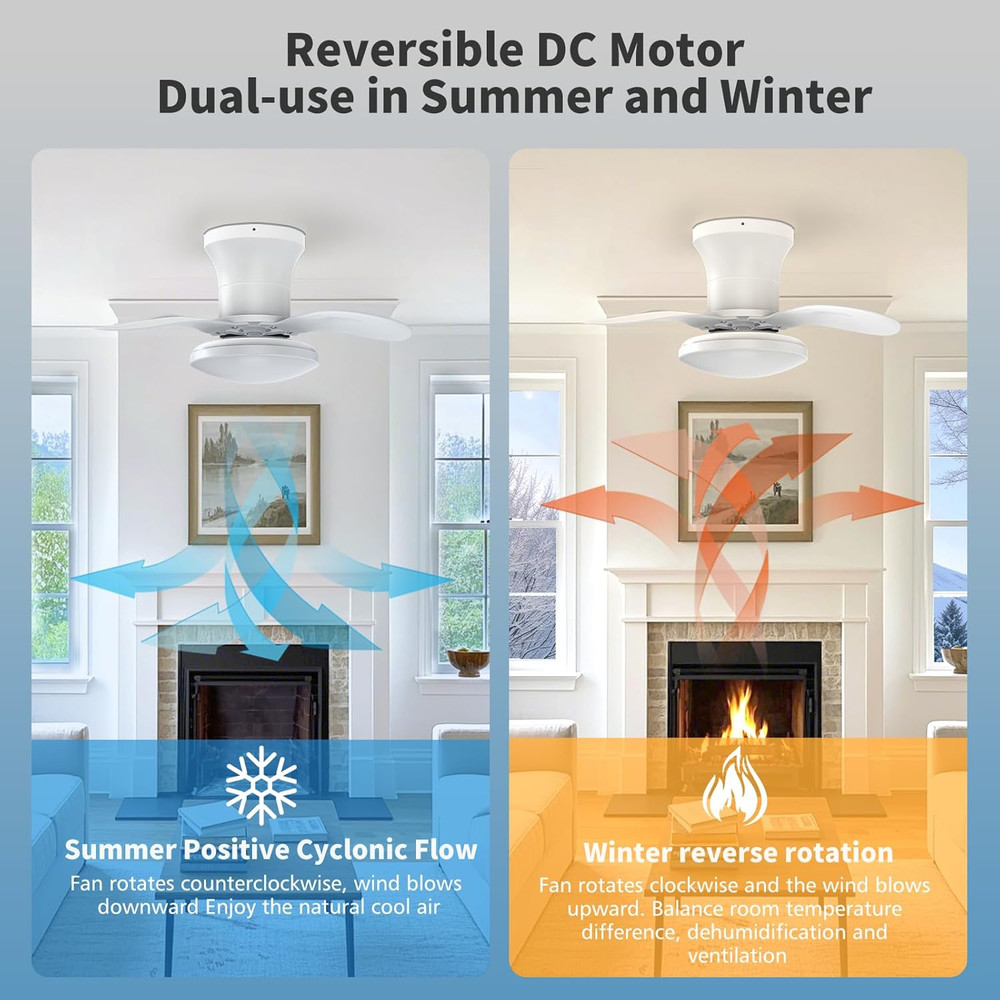 22" White Ceiling Fan with Dimmable LED Light, 6-Speed DC Motor, Quiet Operation