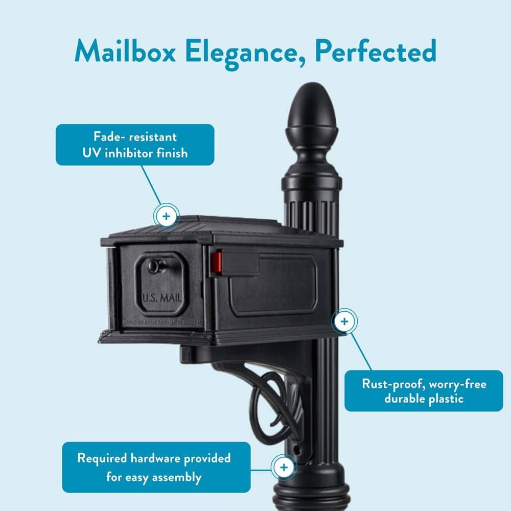All-In-One Mailbox and Post Combo Durable Stratford Black, Medium, Plastic New