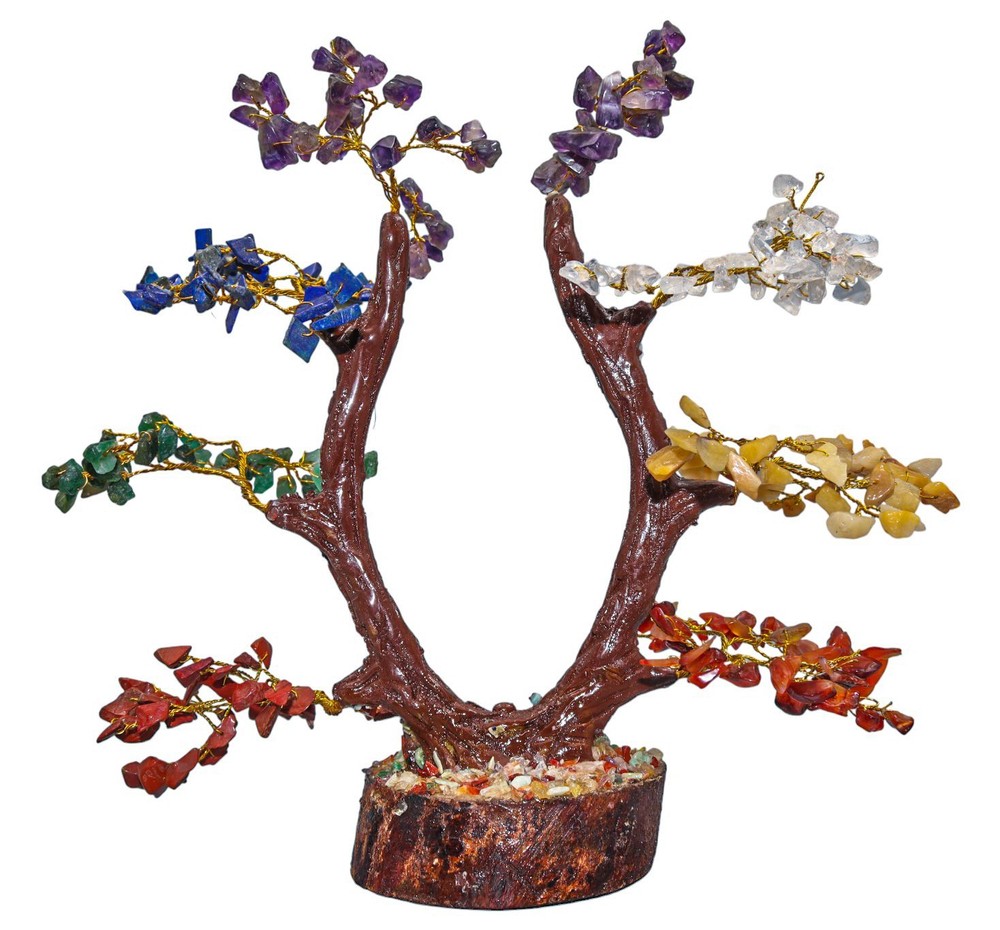 Multi 7 Chakra Gemstone Chips Handmade Unique Shape Tree Healing Home Ornament
