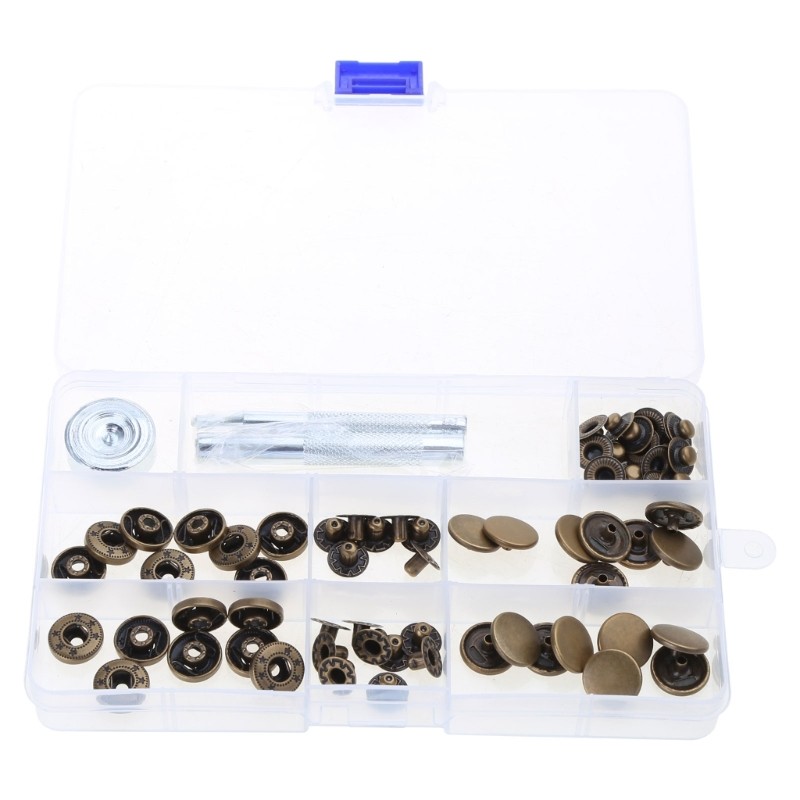 15 Sets Snap Fasteners Kits, 15mm Metal Snap Button Press Studs with Fixing Tool