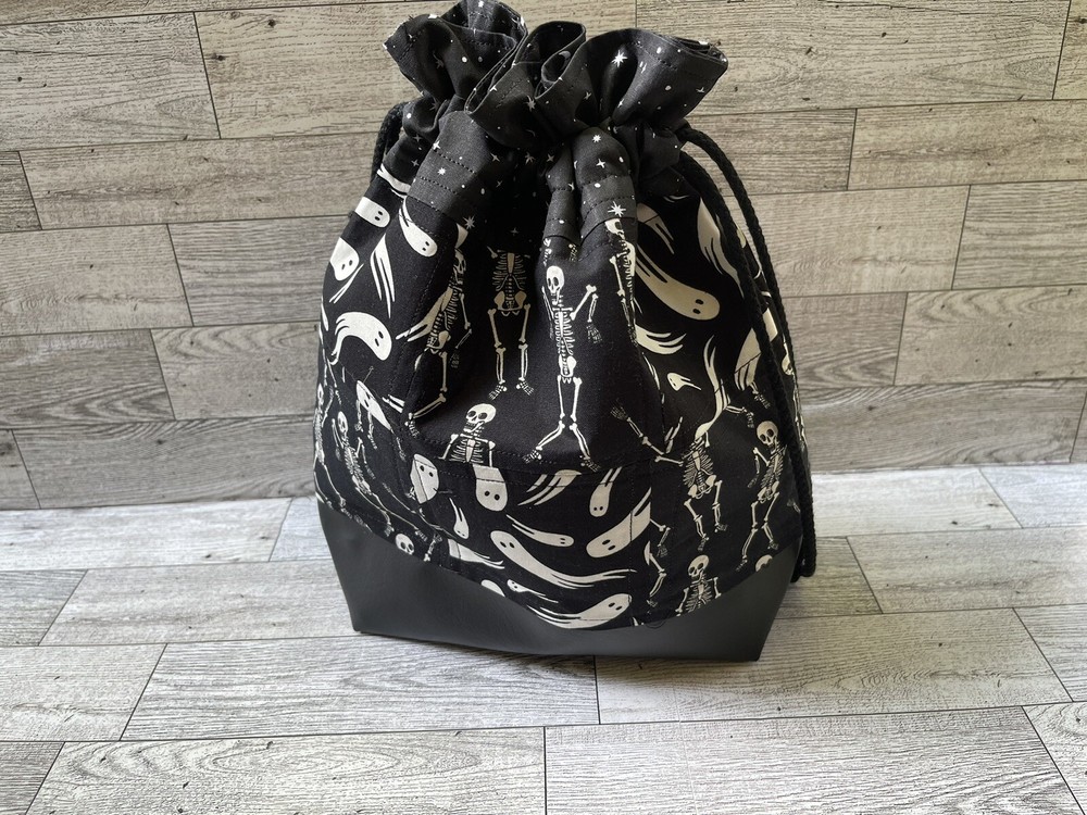 Project Bag For Knitting Crochet handmade Drawstring fall Halloween Ghost