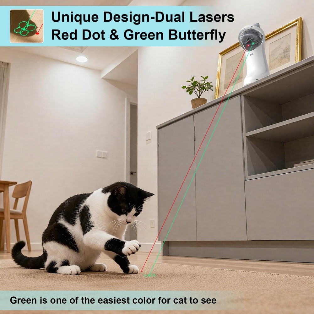 Motion-Activated Automatic Cat , Unique Double Light Green&Red, 4 Speed Modes...