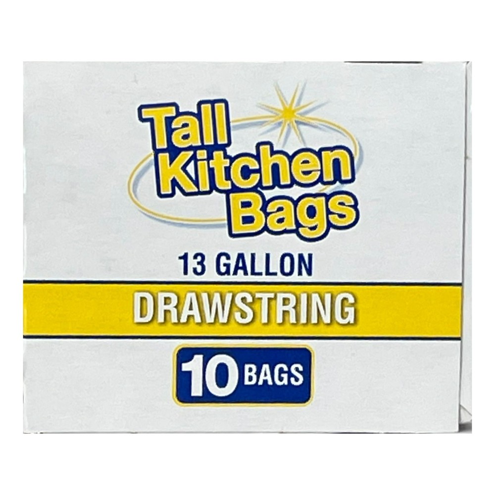 Basic Kitchen Trash Bags, 13 Gallon, 10 Bags (Drawstring)