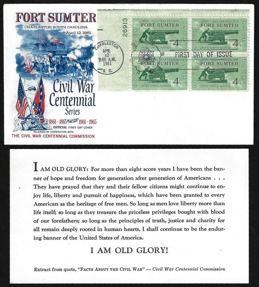 US 1961 FOUR CIVIL WAR CENTENNIAL COVER WITH 4 DIFFERENT CACHET