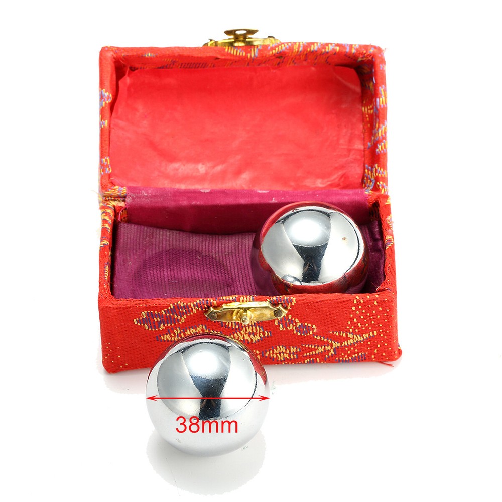 2x 38mm Chinese Baoding Balls Health Hand Exercise Stress Relaxation Therapy