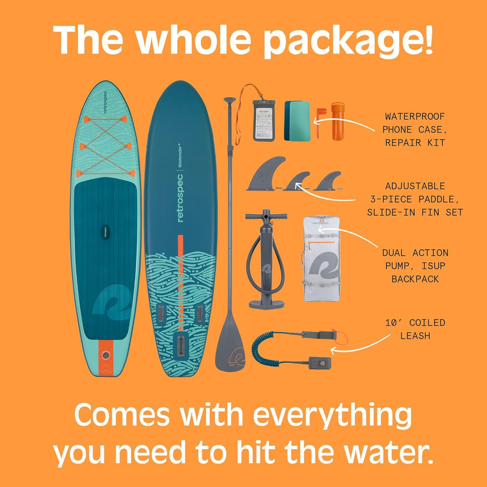 Retrospec Weekender Inflatable Stand up Paddle Board Includes Paddle, Pump, and
