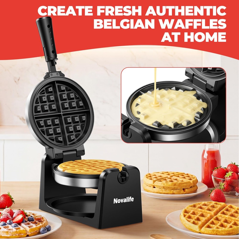 Waffle Maker, Rotating Belgian Waffle Maker, 180° Flip Waffle Iron, Non-Stick...