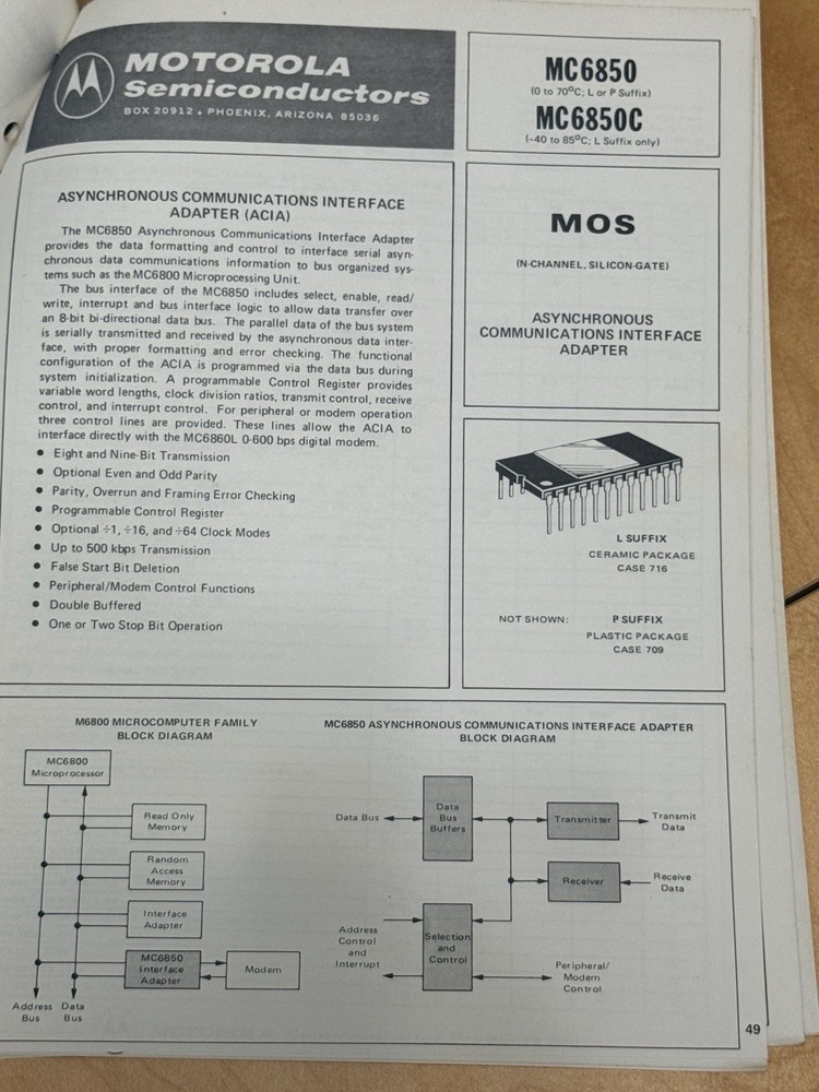Motorola MC6800 Processor Datasheet MC6820 MC6850 MC6880 MC 6800 Microprocessor