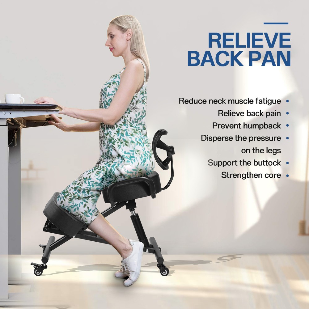 Ergonomic Kneeling Chair Adjustable Stool Upright Back Posture Home Office