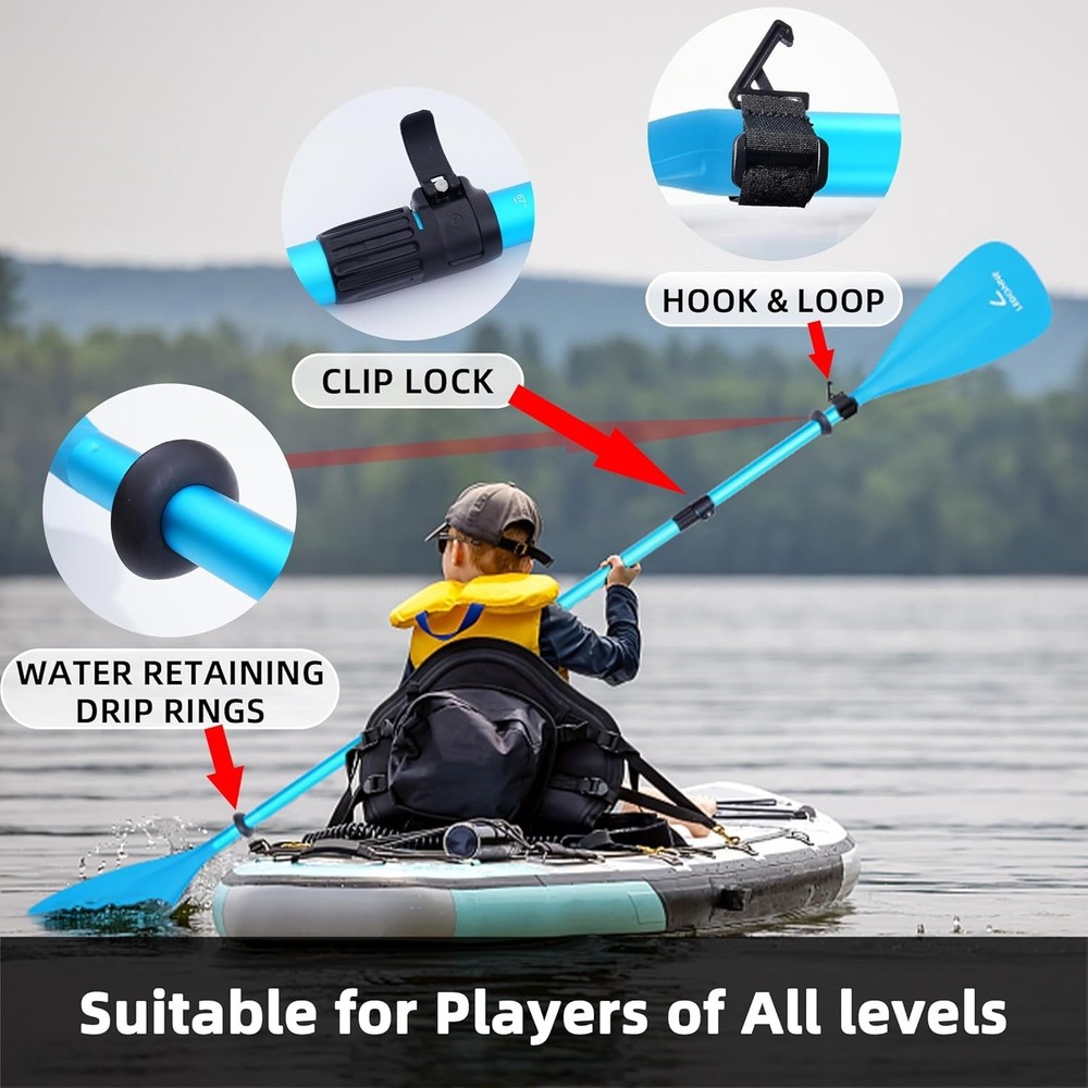 SUP Paddle 4-Piece Adjustable Kayak Paddle Floating Lightweight Paddle Board ...