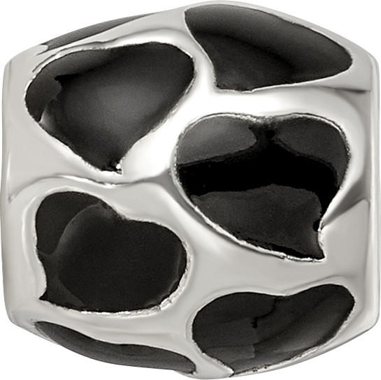 Silver Reflections Black Enameled Hearts Bead QRS1868