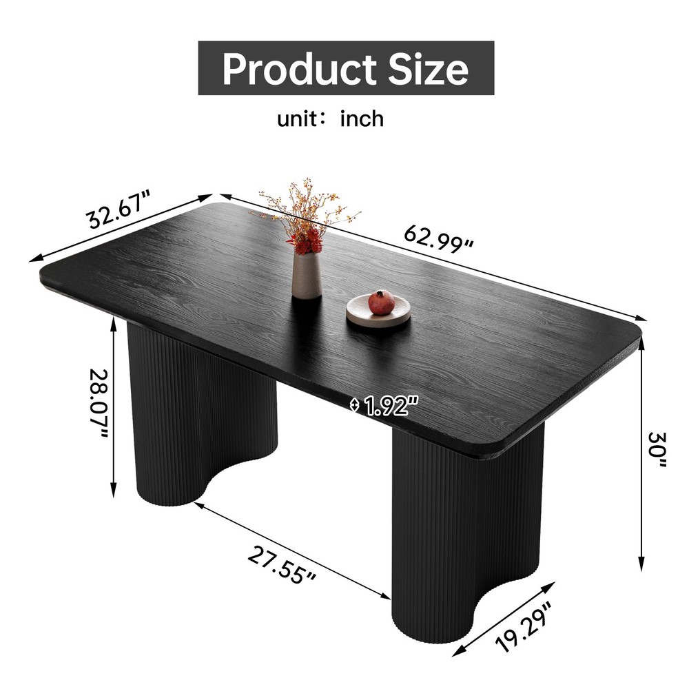 63" Black Dining Table for 4-6 Modern Kitchen Table RectangularDining Room Table