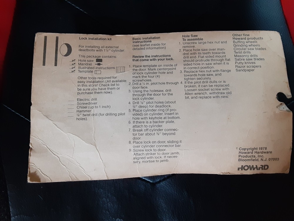 Howard Lock Installation kit for dead locks #9648