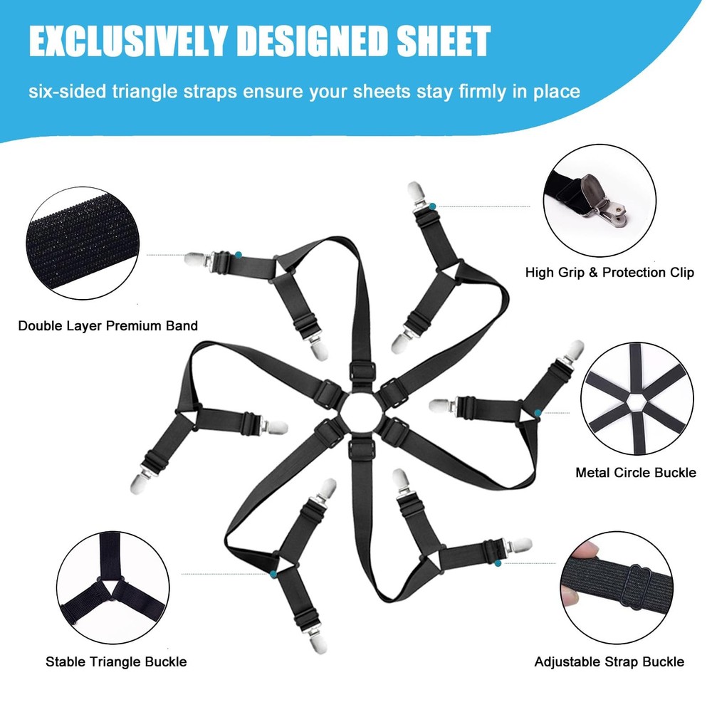 OPPKEPT Bed Sheet Holder Straps, Adjustable Elastic Fitted Strap Black