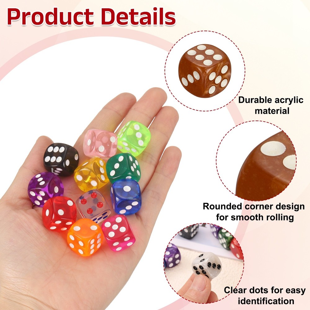 48Pcs Polyhedral Dice 12mm Pearl Pattern Square Dice, Brown