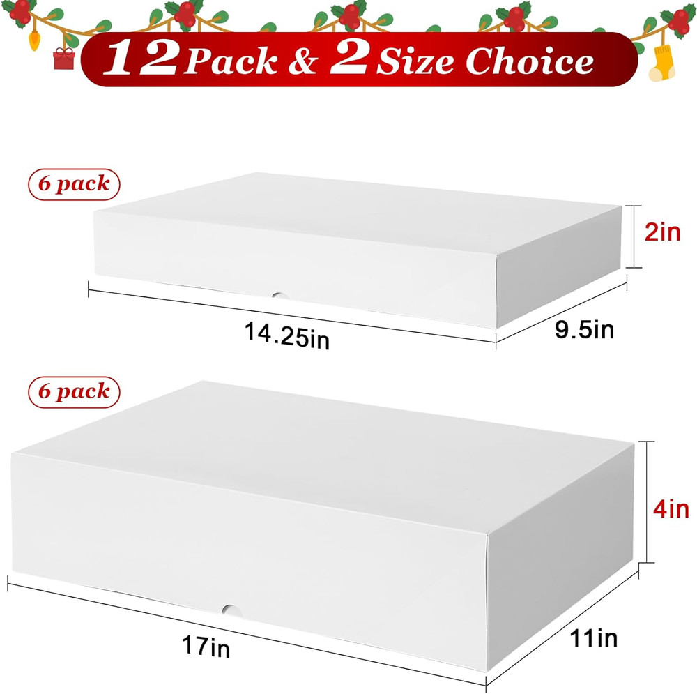 12 Pack Gift Boxes with Lids for Present - 6 Extra Large 17" (4" Deep) & 6 Large