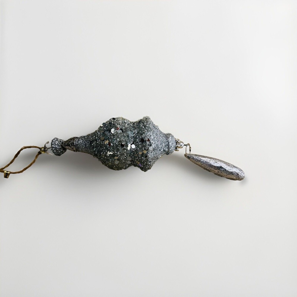 7” Pottery Barn Glitter Decorative Finial Ornament Silver