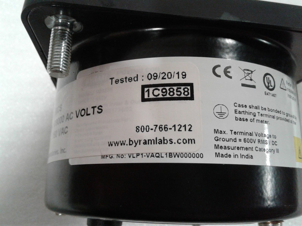 Byram Laboratories 1C9858 0-9000 Volt AC Switchboard Meter