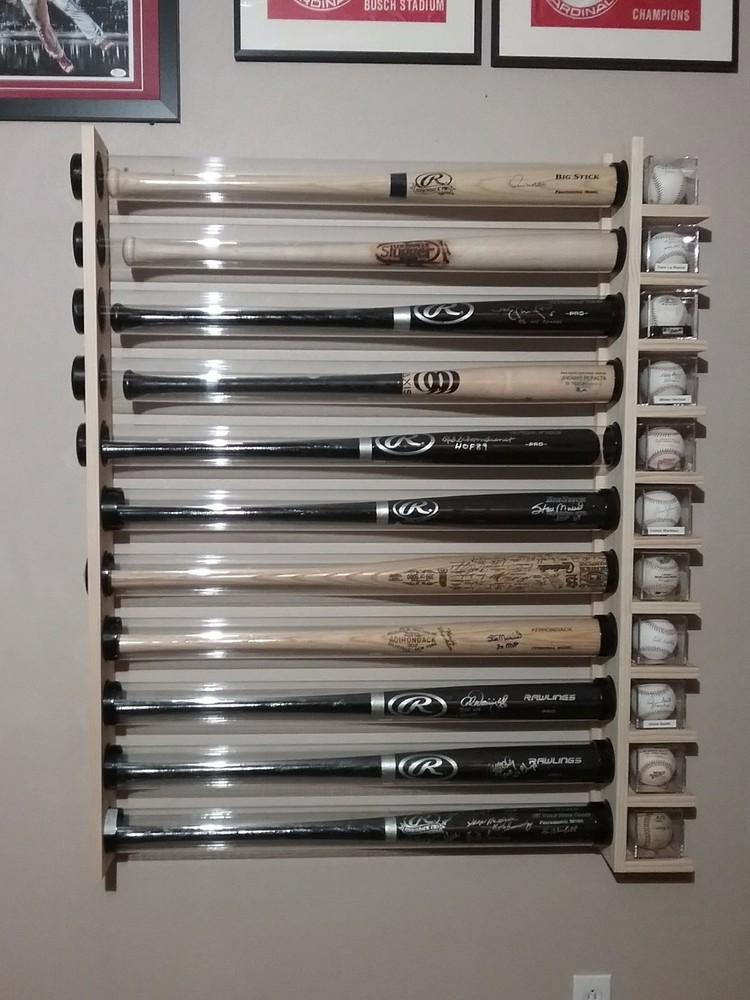 10 Bat - Wood Baseball Bat Display Wall Rack - Wall Mount ( SEE DESCRIPTION )