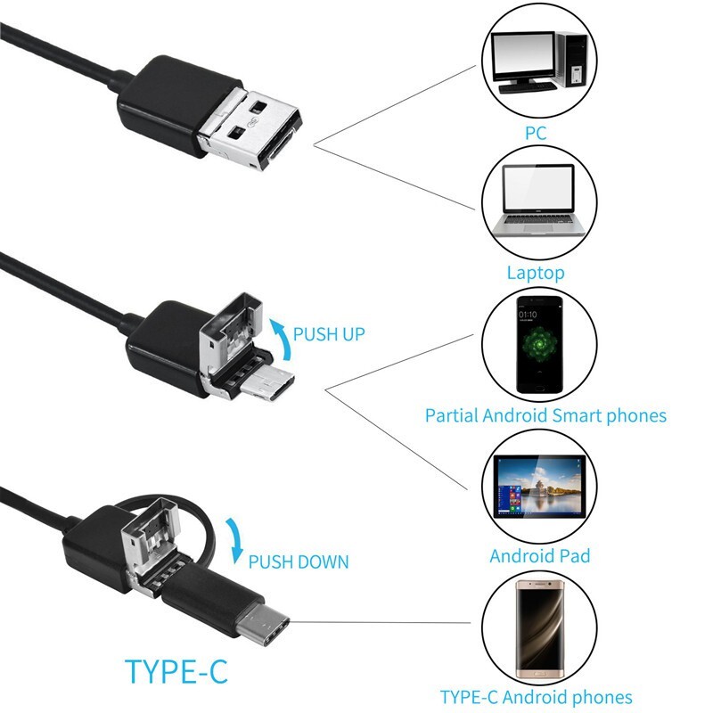 HD USB C Endoscope Type C Borescope Inspection Camera For Android MAC Computer