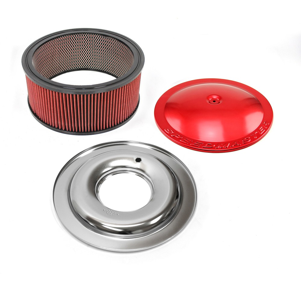 14" x 6" Washable Element Flat Base Aluminum Air Cleaner Red