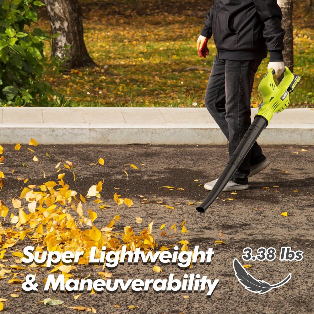 Leaf Blower Cordless - 21V Powerful Electric with 2 Green