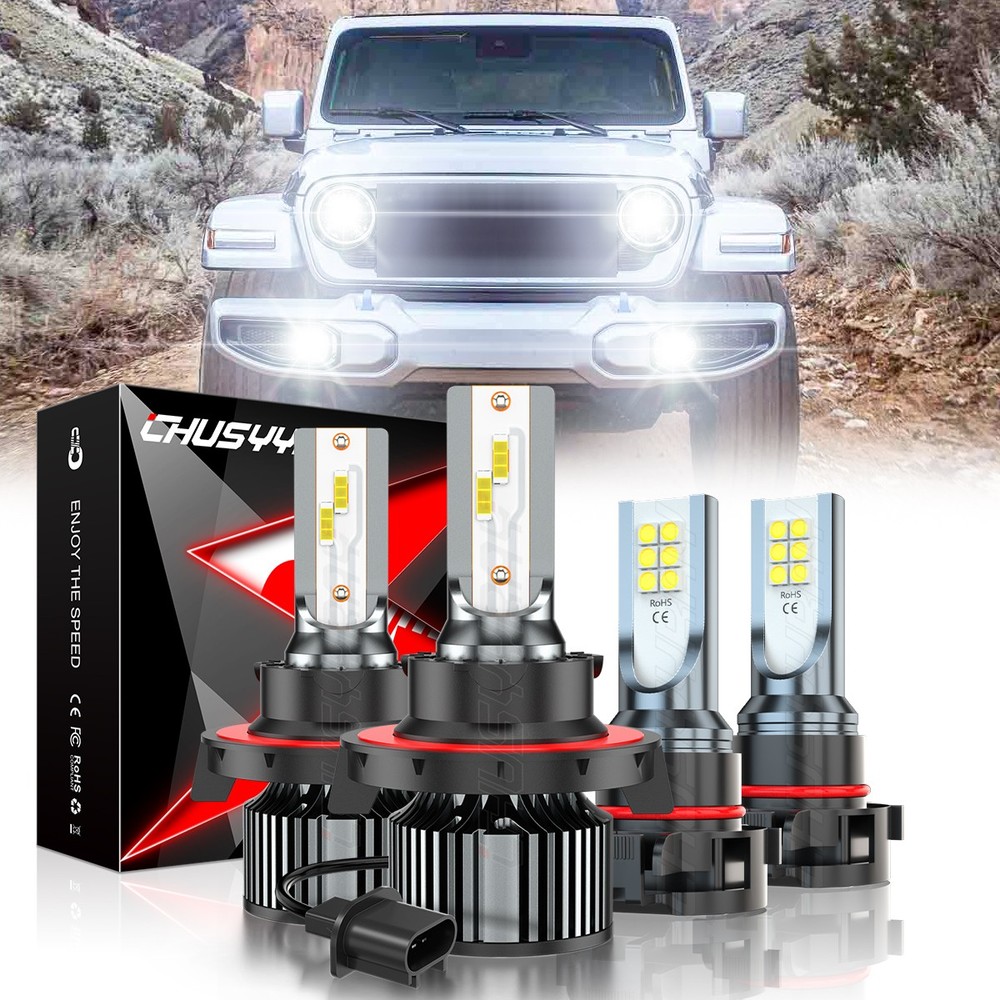 For Jeep Wrangler 2010-2024 LED Headlight High Low Beam Fog Light Bulbs Combo