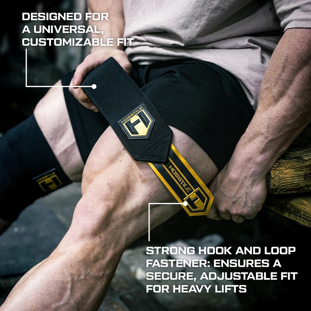 Heavy Duty Knee Wraps (Pair) – Stiff, Durable Cotton-Polyester Blend, Hook an...