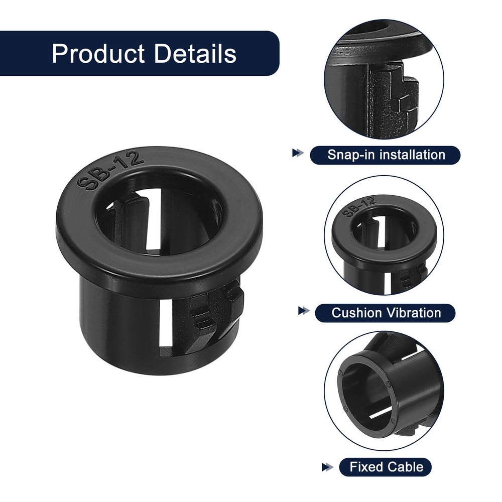 50Pcs 11.8mm Cable Snap Bushing Grommet Protector, Round Bushing Grommet, Black