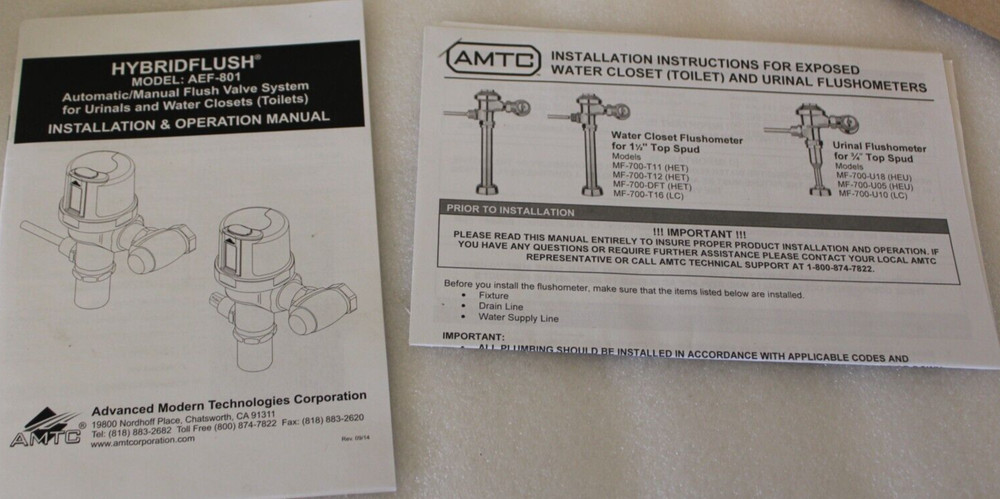 AMTC AEF-801-CU-05 - High Efficiency Electronic Urinal Flushometer Kit - Chrome