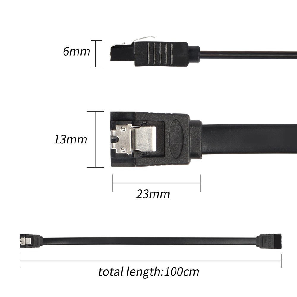2PCS 39.37" SATA III 6Gbps Cable Flat Angle Locking Latch for HDD SSD Black