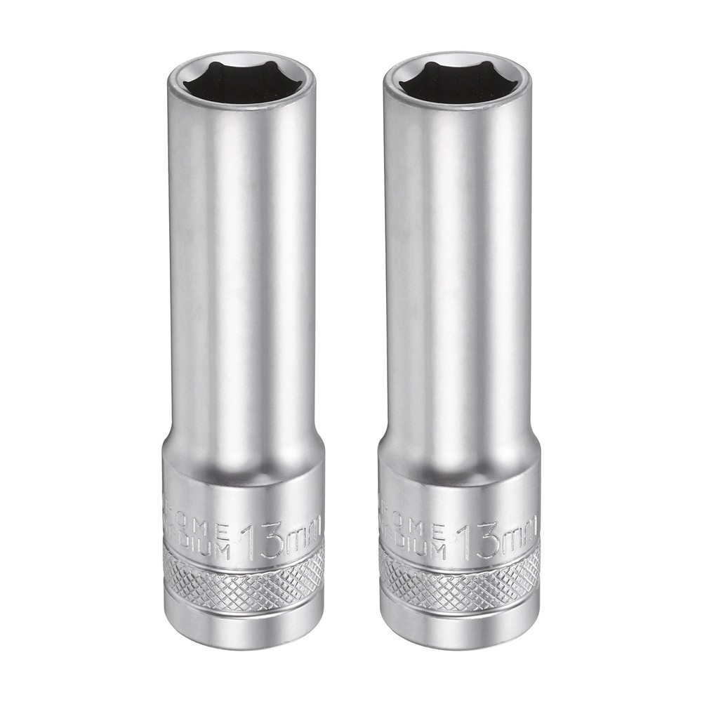 2pcs 6 Points Deep Socket 1/2" Drive 13mm Nickel Plating Hex Socket 3.1" Long