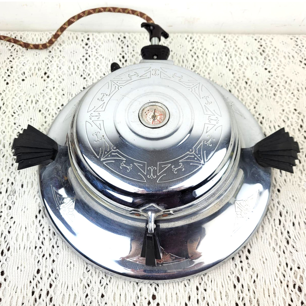 Antique Super Lectric Art Deco Chrome Waffle Iron Maker Tested Working