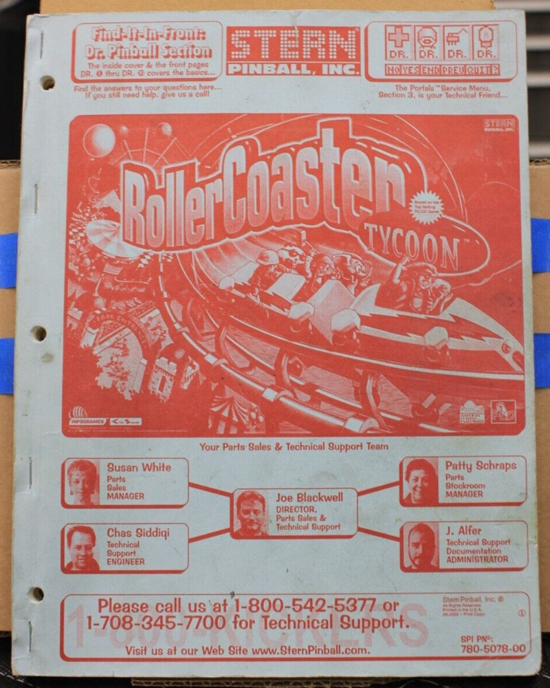 RollerCoaster Tycoon Pinball Service Manual - Stern - 2002