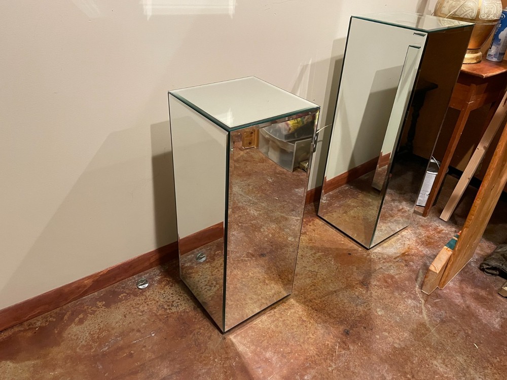 Postmodern Mirrored Pedestal Side Table (One available)