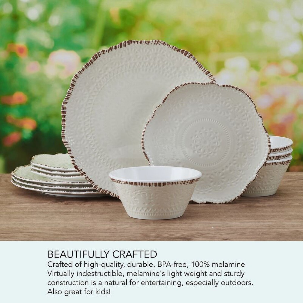 Chateau White Dinnerware Set 12 Piece Melamine Shatterproof Kitchen Set