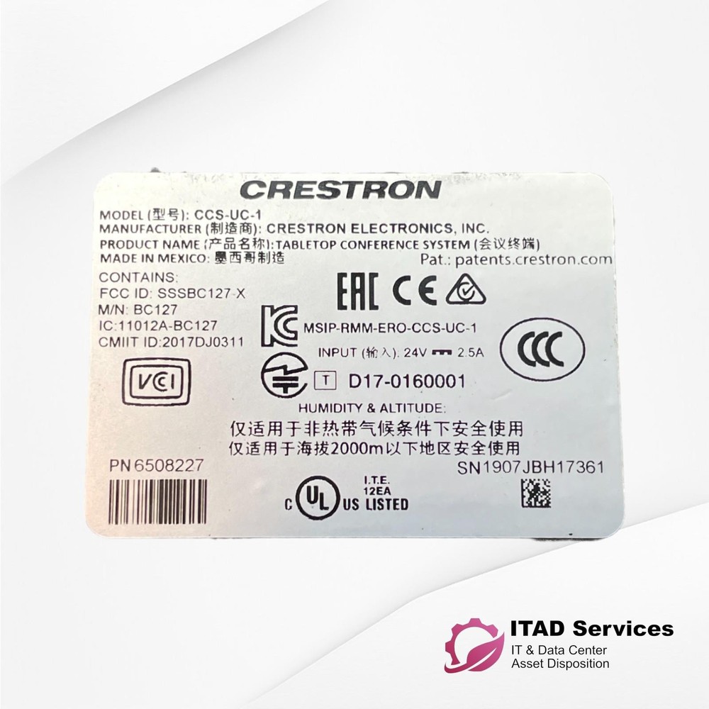 CRESTRON CCS-UC-1 Tabletop UC Audio Conference Console - NO AC ADAPTER - TESTED