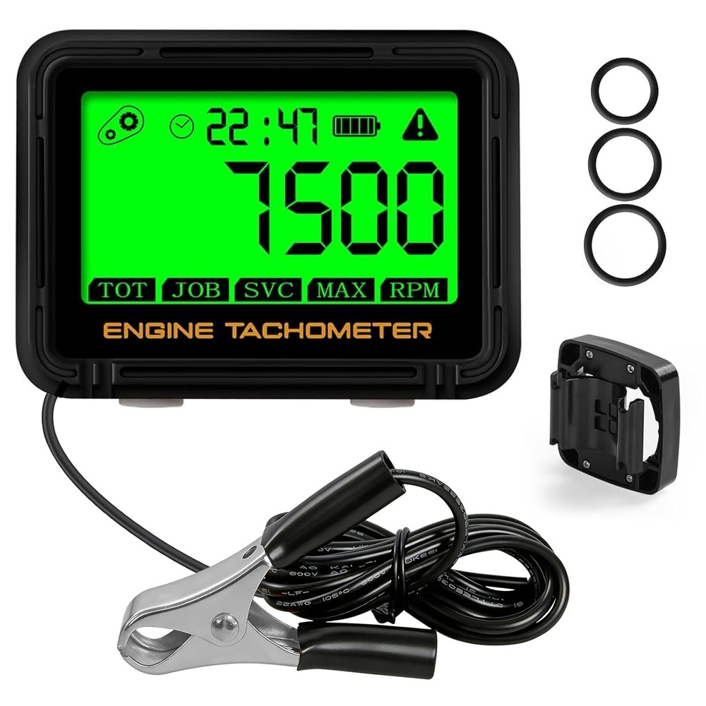 Digital Engine Tachometer & Hour Meter Mini Tach Gauge with Clip & Backlight Dis