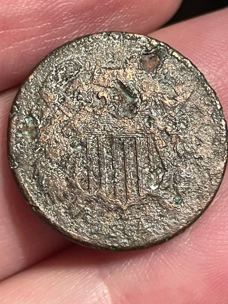 1864 Two 2 Cent Piece- Large Motto, Shipwreck Effect