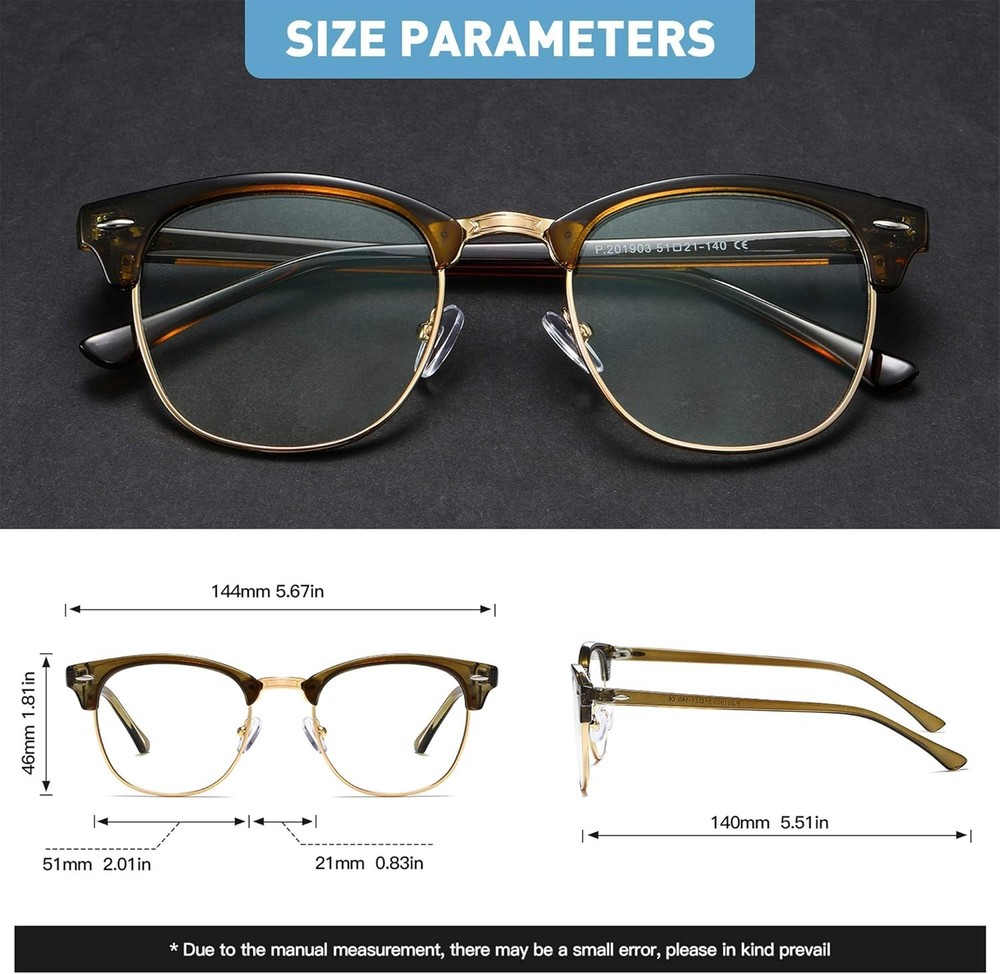 Half Frame UV Blue Light Blocking Glasses
