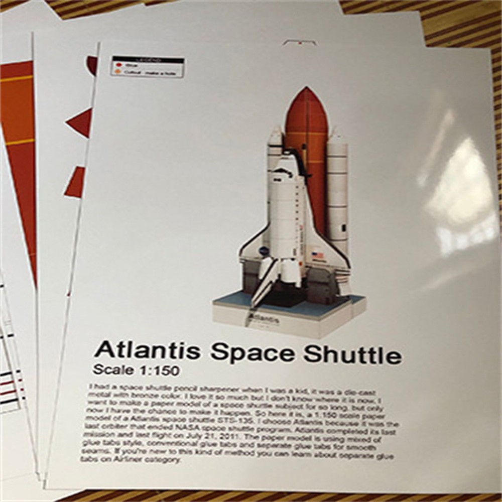 1/150 Space Shuttle Atlantis Paper Model Handmade Space Rocket Craft Unassembled