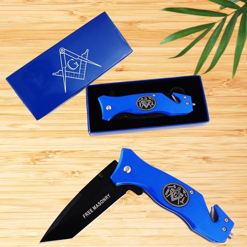 Masonic Folding Knife, Engraved Masonic Logo Expertly Crafted