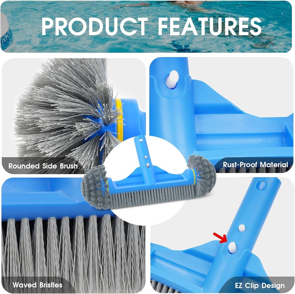 Pool Cleaning Kit 3-Piece Set – Brush, Fine Mesh Skimmer & Adjustable Pole