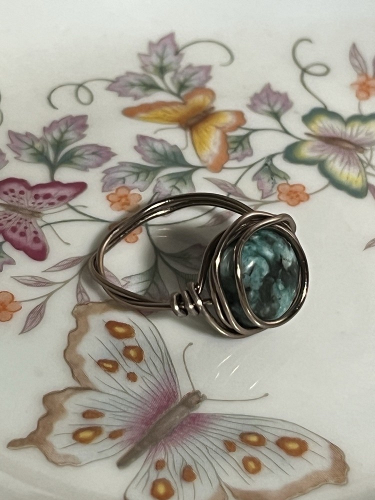 African Jasper gemstone Wire wrapped Ring handmade Size 8