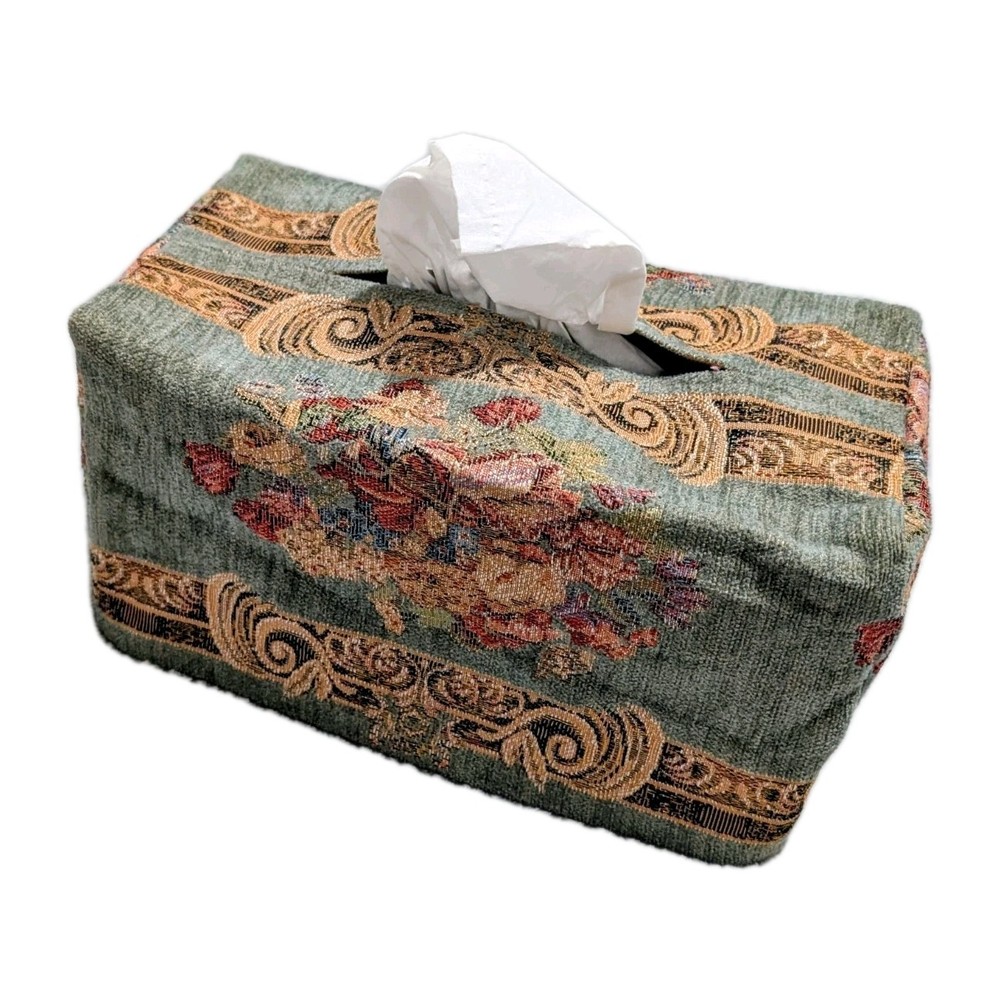 2pc Lot Vintage Victorian Tapestry rectangular Tissue Box Cover Rare