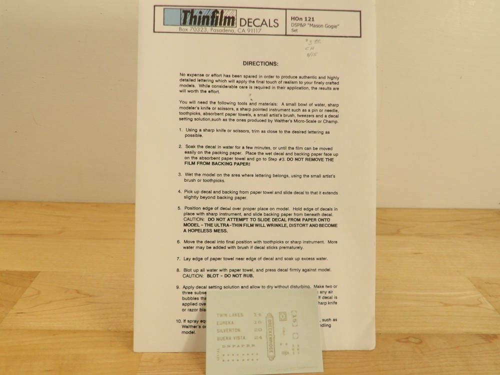 Thinfilm Decals HOn 121 DSP&P Mason Gogie Set