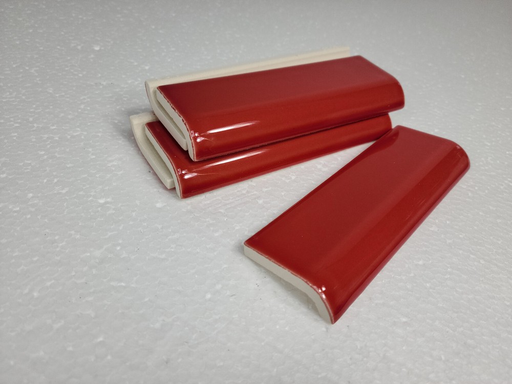 Candy Apple Red Ceramic Tile Mud Cap Subway Trim Mudcap Mid Century Modern