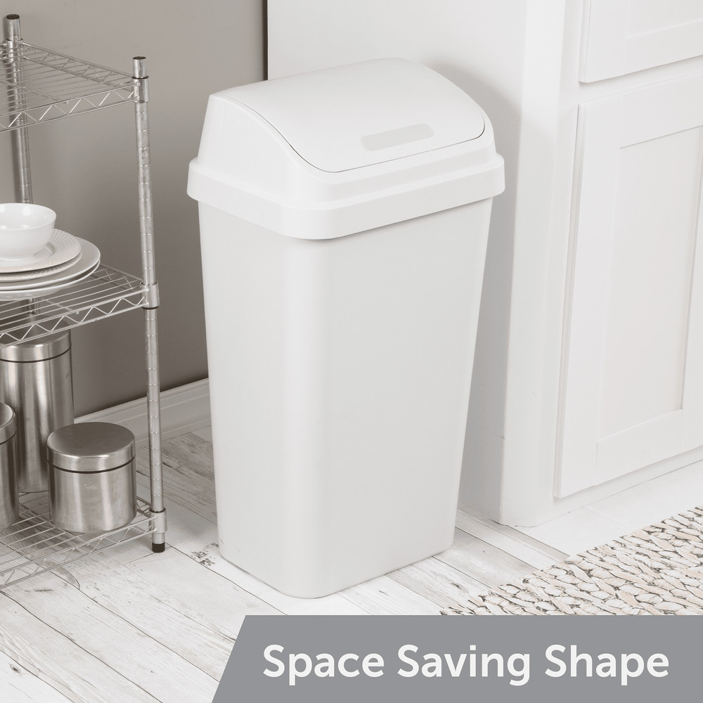 Kitchen Trash Can, 13 Gallon Plastic Garbage Bin with Swing Top Lid, Light Gray