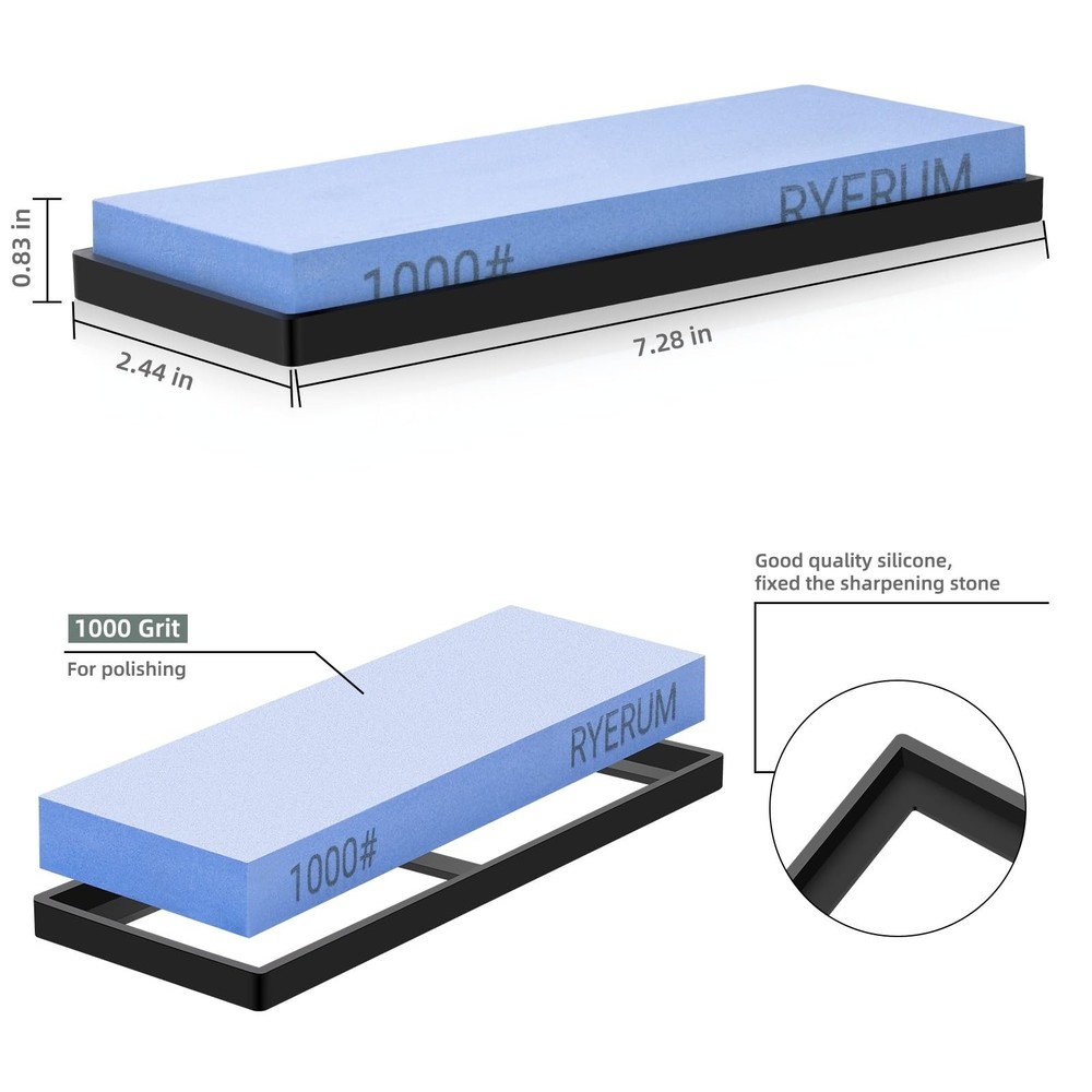 Sharpening Stone 1000 Grit Single Sided Whetstone with Non-Slip Rubber Base