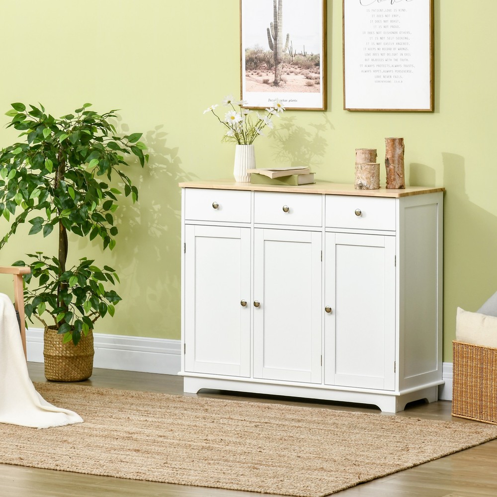 HOMCOM Sideboard with Solid Wood Countertop, Modern Kitchen Storage Cabinet, C